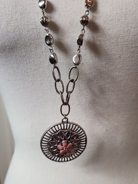 Ruby Rd. Silver-Tone Filigree Necklace with Pink Flower Accent
